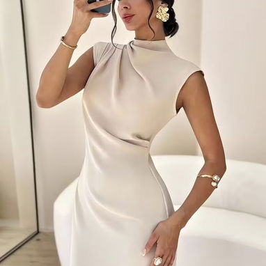 Deluxe Cream - Vestido Elegante de Línea A para Mujer con Lápiz - 2/5