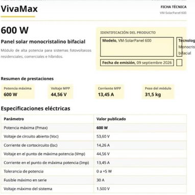 Paneles solares Vivamax 600W - 2/2