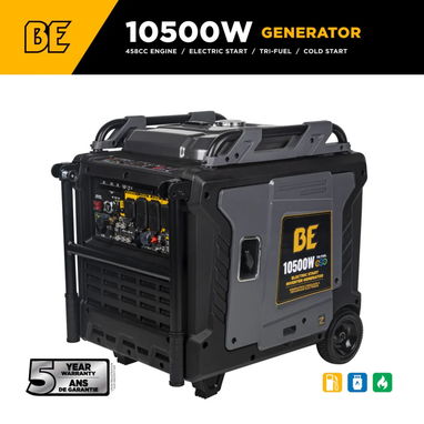 NEW- BE Power Equipment BE10500IT 10500W Tri-Fuel Digital Portable Inverter 458cc Generator - 3/6