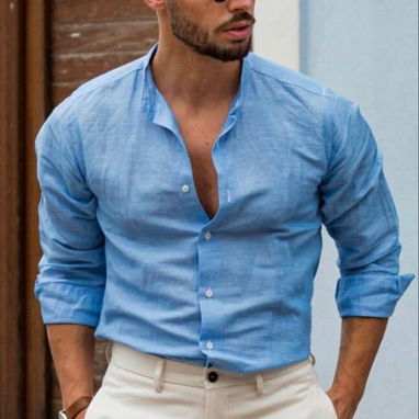 Camisa azul claro de lino, pantalón blanco de lino , camisa blanca de lino - Img 92342520
