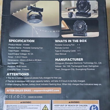 40usd Ventilador Recargable Aopircs Portable Camping Fan F038M , con batería de 24000 mAh - 2/2