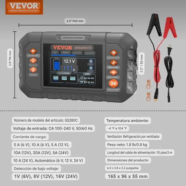 Cargador Inteligente de 20A para Baterías LiFePO4 y Plomo-Ácido de 6/12/24 V con pantalla LCD. - 10/10