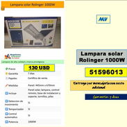 (MV-801) Lampara solar Rolinger 1000W  130 USD ...51596013...Garantia 7 dias..Transporte costo adicioal - Img 57118265