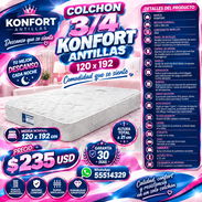COLCHON 3/4 KONFORT ANTILLAS 120 x 192, NUEVO SELLADO, ENTREGA DE FACTURA PARA SU GARANTÍA. VARIEDAD DE ARTÍCULOS - Img 57597679