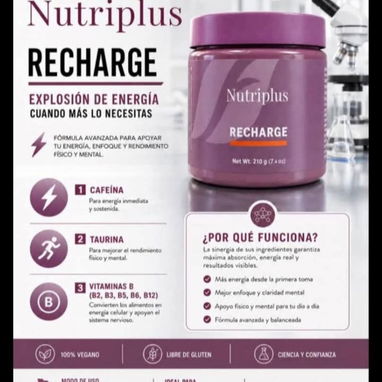 RECHARGE 210g 30porc⚡Energiza tu día⚡ Extracto de Guaraná, Cafeína, Vit C y Vit B1, B2, B3, B5, B6, B12 ⚡ - Img 124137873