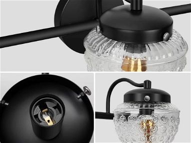 Lámpara de tocador de baño de 3 luces, pantalla de cristal grueso retro, superficie pintada de negro, luz de pared de ba - Img 67196951