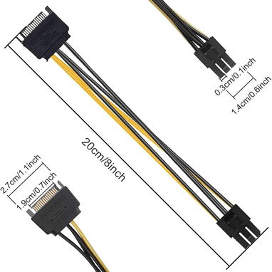 Cable adaptador SATA a 6 pines macho PCI-e para alimentar tarjetas de video - Img 113806296