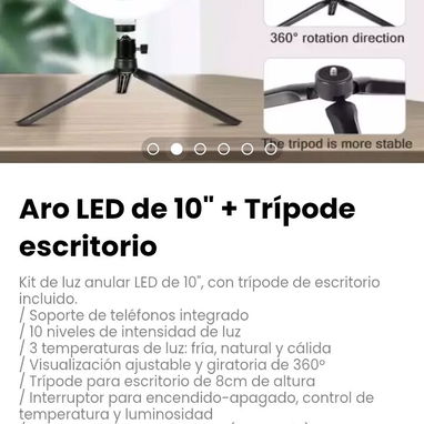 Kit de luz anular LED de 10", con trípode de escritorio incluido. - Img 123282561