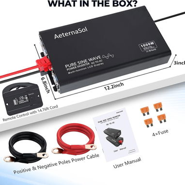 AeternaSol Inversor de onda sinusoidal pura 12v a 110v 1000W CC 2000W Pico - Img 124439623