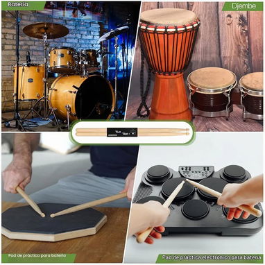 Baquetas 5A, punta ovalada de madera antideslizante para tambor de jazz, batería electrónica, instrumento musical, percu - 2/4