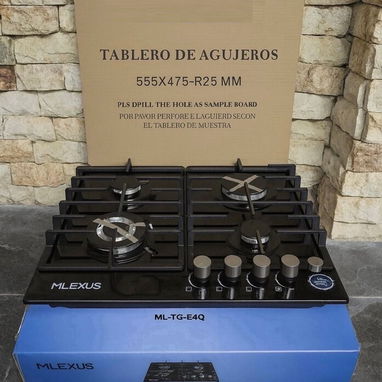 Cocina Empotrada de Gas 4 Quemadores con magneto, Milexus negro superficie cristal templado precio $240 USD transporte - Img 125615241