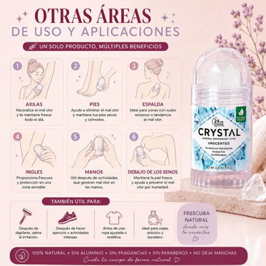 Piedra de alumbre Desodorante Natural Sin manchas Sin mal olor Sin fragancia Sin aluminio Alumbri Larga duración - 7/8