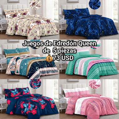🔖Juegos de Edredón Camero, Queen y King de 3 y 5 piezas - 4/9