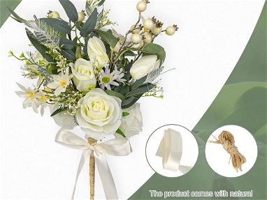 Arreglo de flores artificiales, 6 piezas de flores sintéticas en jarrón, ramos de flores de seda blanca para bodas, hoga - Img 68111065