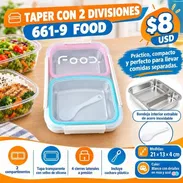 Wa.me/*5358296067 🍱 TAPER CON  2 DIVISIONES 661-9 FOOD PRECIO: $8 USD 🎨 Color: blanco con detalles en rosa y azul. - Img 57830457