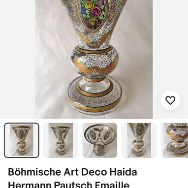 Jarrón de cristal esmaltado con forma de cardo, estilo Art Déco bohemio, Haida, de Hermann Pautsch, circa 1920. - 2/2