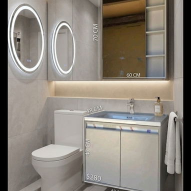 Set de baño tanque, lavamanos y botiquín con espejo con luces LED. - Img 120059874