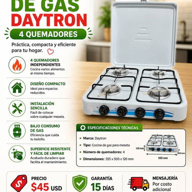 📦 Cocina de Gas Daytron – 4 Quemadores 🔥 - 2/2