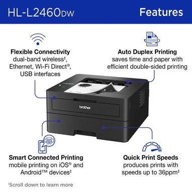 Impresora Brother HL-L2460DW – Láser Monocromática Inalámbrica, Doble Cara Automática - Img 123373226