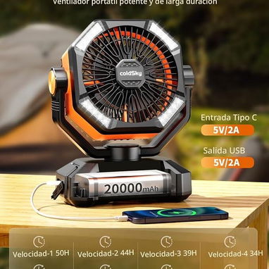 🔥🔥 El mejor Ventilador Recargable 20,000 mAh ⚡ ¡Hasta 50 Horas de Frescura en Apagones! - 2/2