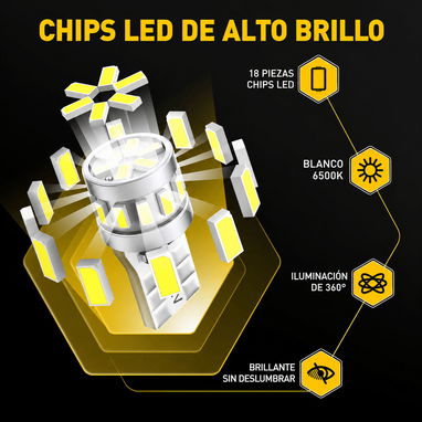 Bombillas LED T10 AUXITO Cola de pescado 194/168/2825 Canbus 6500K Blanco Frío – Paquete de 2 - 2/8