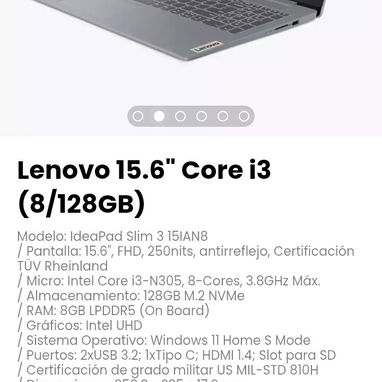 Lenovo 15.6" Core i3 (8/128GB) Modelo: IdeaPad Slim 3 15IAN8 - Img 110215664