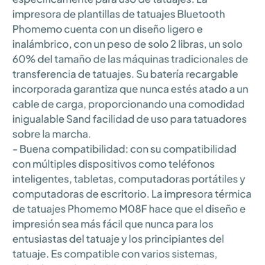 Impresora Térmica Phomemo M08F - Inalámbrica para plantillas de tatuajes + 10 pastores gratis 🌐 - 2/3