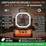 Ventiladores Recargables Marca Isunaru Modelo F6 de 20,000mAh - ¡Nuevos en su caja! 🌬️⚡ - Img 57333122