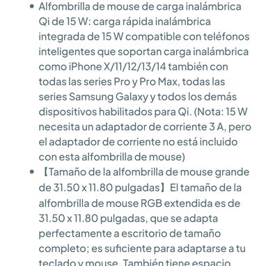 Mousepad de Mouse RGB con carga inalámbrica de 15W 🌐 19.99 USD - 8/10