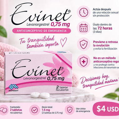 POSTDAY EVINET® — LEVONORGESTREL 0,75 MG PASTILLA DEL D'IA DESPUES, ANTICONCEPTIVO DE EMERGENCIA | 2 TABLETAS - 2/2