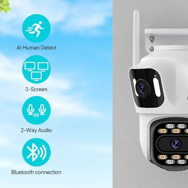 Cámara de seguridad WiFi IP PTZ de tres lentes para exteriores, HD 6K, (trabaja con o sin Internet) NUEVA! - Img 120543344