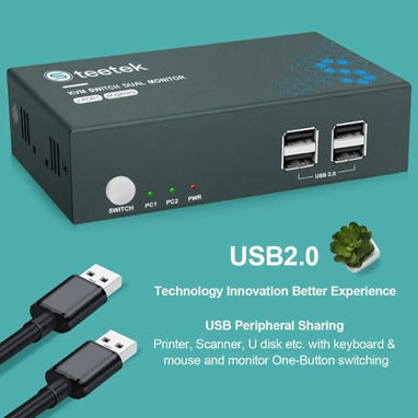 KVM Switch 2 Puertos Dual Monitor 4K@60Hz – HDMI 2.0 - Img 123286936