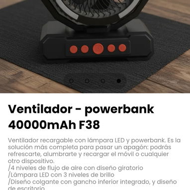 Ventilador - powerbank 40000mAh F38 con lámpara LED - 4/4