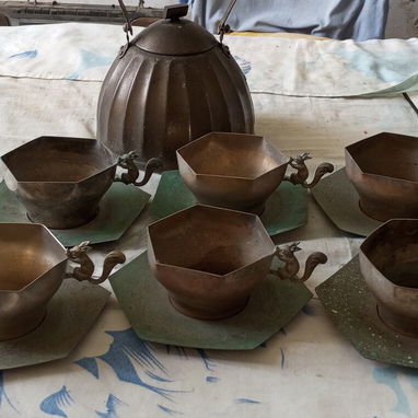 Juego de Té antiguo Vintage de bronce - 2/2