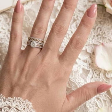 Juego de anillos de compromiso y anillos para mujer de oro 10k - 3/10