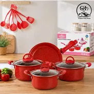 Juego de 4 piezas para inducción trae 2 cazuelas, 2 sartenes y 6 utensilios de cocina (G&L) - Img 55785099
