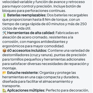 Kit combinado de herramientas eléctricas LETTON 🌐 Taladro inalámbrico, barrenas, pinzas, destornilladores y brocas - 4/5