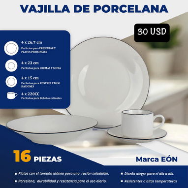 🍽️ SETS DE VAJILLAS DE PORCELANA DE 16 PIEZAS  🔴 EÓN 🆗 PLATOS HONDOS, PLATOS LLANOS, PLATICOS Y TAZAS 💲 30 USD - Img 105158436