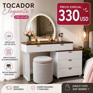 Tocador elegante con luz LED táctil gavetero y blanquito acolchonado - Img 56537686
