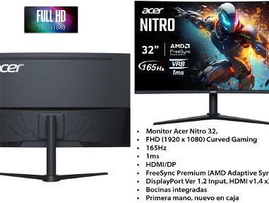 Monitor Acer Nitro 32 pulg 165 Hz, 1ms, Curvo, nuevo en caja, primera mano - Img main-image