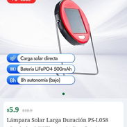 LAMPARA SOLAR NUEVA CARGA SOLAR DIRECTA CON BATERIA  LifePO4 de 500 MAH FUNCIONA ENTRE 4 Y 8 HORAS EN 4 USD EN PLAYA - Img 54926770