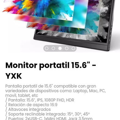 Monitor portatil 15.6" - YXK. Pantalla portatil de 15.6" compatible con: Laptop, Mac, PC, movil, tablet, etc - Img 112931715