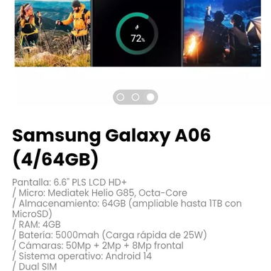 Samsung Galaxy A06 (4/64GB). Batería: 5000mah (Carga rápida de 25W) - Img 120774232