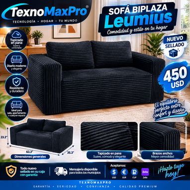 🛋️🔥SOFÁ BIPLAZA LEUMIUS 🔥🛋️63 pulgadas cualquier espacio. ✅ 63.3” de ancho x 35.3” de profundidad 📲 53321047 - 2/9