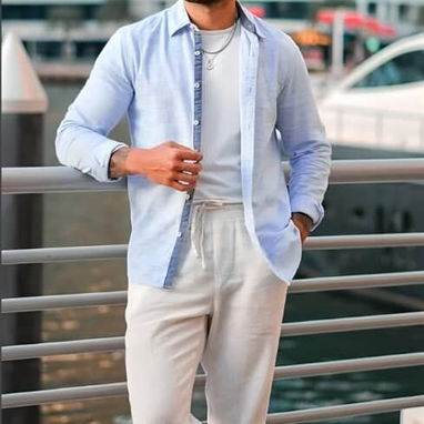 Camisas azul de lino mangas cortas y largas , camisa blanca,  pantalón blanco - Img 98234365