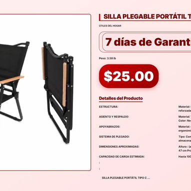 SILLA DE OFICINA NEGRA CON RUEDAS, SILLA PLEGABLE PORTÁTIL TIPO CAMPING, SILLA DE OFICINA CON BRAZOS . - 2/6