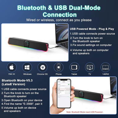 Bocina para PC USB/ Bluetooth Barra de Sonido RGB para PC / Laptop (Nueva en Caja) - Img 125757680