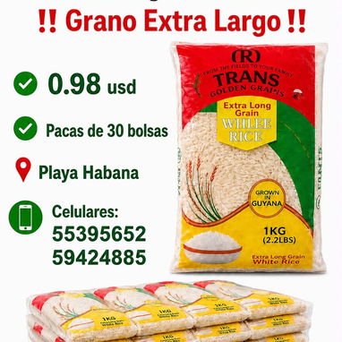 Arroz guyanes-Sacos de 22kg-48.5lb y bolsas de 1kg-2.2lb Grano extralargo - Img 123967439