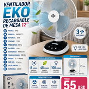 🟢 EKO 🟢 VENTILADOR RECARGABLE DE MESA 12" EKO - AC/DC - 9000mAh. MENSAJERIA CON FACTURA Y GRANATÍA. TL 54833699 - Img 55770761