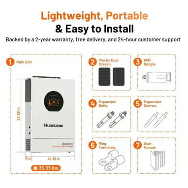 Inversor Solar Híbrido Humsienk 8kW 48V 110/220V Fase Dividida Dual MPPT - 3/3